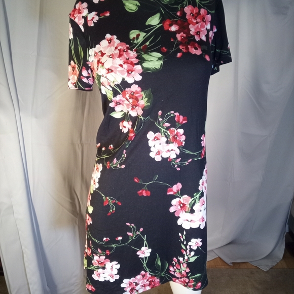 Pink and White Asymmetrical Sheath Dress with Flutter Sleeves - Picture 1 of 2